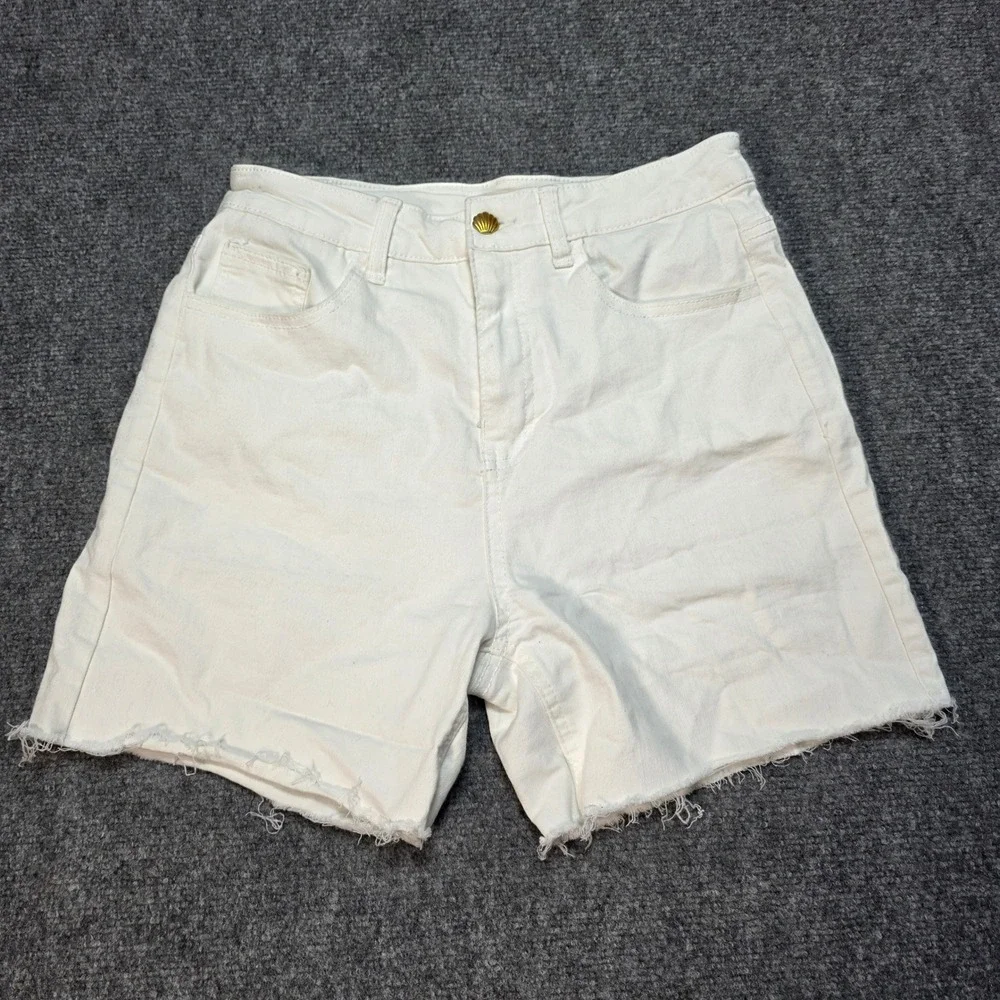 OAT‎ New York White High Rise Raw Hem Denim Shorts Size 8 29 50024-SJ